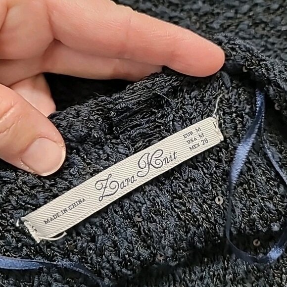 Zara Knit Womens Sequin Wrap Cardigan Size M Navy Sparkle Sweater Universal READ - Picture 12 of 16